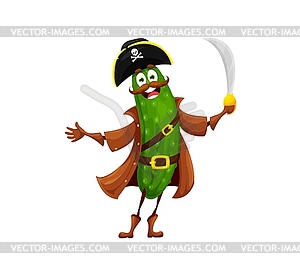 Cartoon Halloween pirate cucumber funny character - vector image