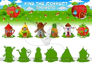 Find correct shadow of cartoon fairytale house - vector clipart