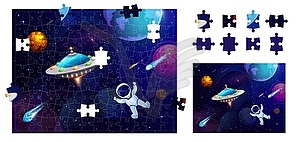 Space jigsaw puzzle game pieces with astronaut - vector EPS clipart