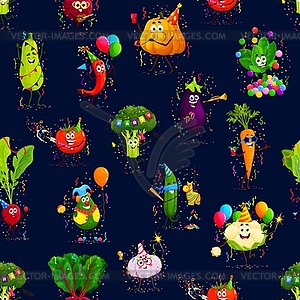 Мультяшные забавные овощные персонажи на день рождения - изображение в векторном формате