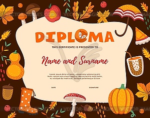 Kids diploma with Thanksgiving food and plants - vector image