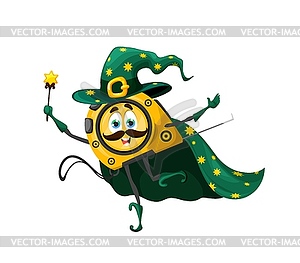 Cartoon Halloween tape measure wizard character - vector image
