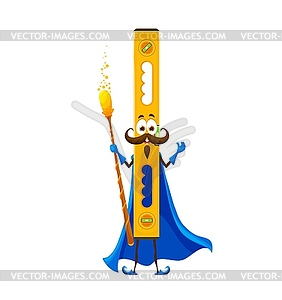 Cartoon Halloween level tool wizard character - vector clipart