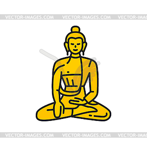 Buddha prayer in zen, meditating golden statue - vector image