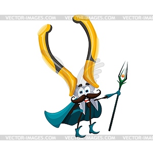 Cartoon halloween nippers tool wizard character - vector image