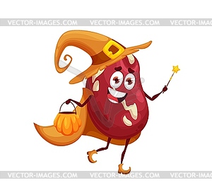 Cartoon halloween witch bean wizardly character - vector image