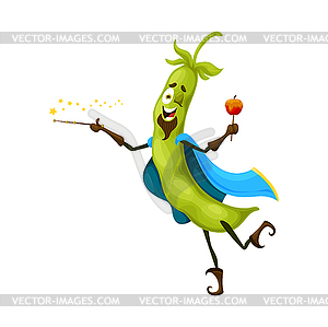 Cartoon Halloween bean mage character, funny veg - vector clip art