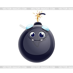 Cartoon happy bomb character with wick or fuse - vector clip art