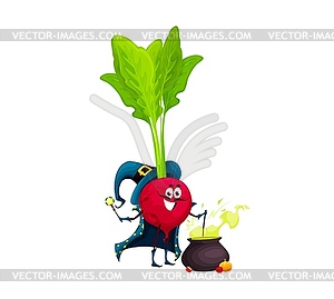 Cartoon halloween radish enchanter character - vector image