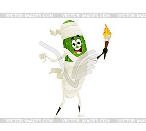 Cartoon halloween cucumber mummy spooky character - vector clipart