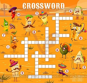 Crossword quiz game grid mexican food characters - vector image