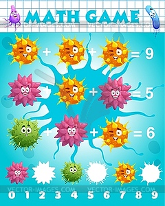 Cartoon virus and microbe characters, math game - vector clipart