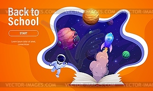Landing page paper cut space landscape and book - vector EPS clipart