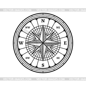 Compass wind rose star, old vintage travel map - vector clipart