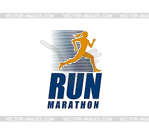 Marathon run sport icon, sprint runners club sign - vector clipart