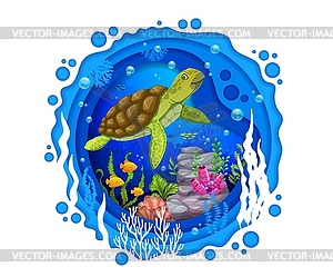 Мультяшная черепаха, вырезка из морской бумаги, подводная вырезка из бумаги - векторный клипарт
