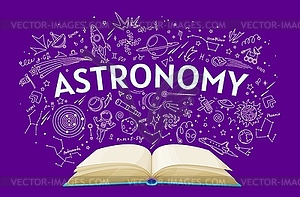 Astronomy textbook on school chalkboard background - vector image