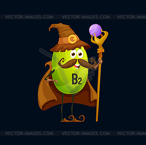 Мультяшный персонаж-волшебник витамина В2, держащий в руках посох - векторный клипарт Royalty-Free