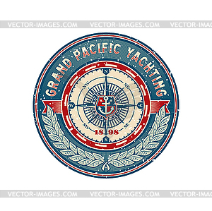 Yacht club retro patch, sea regatta grunge badge - vector clipart