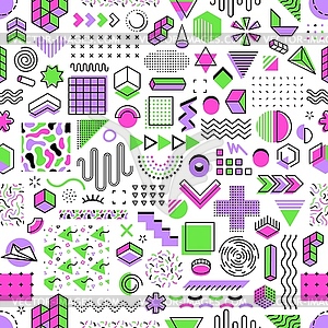 Memphis geometric shapes abstract seamless pattern - vector image