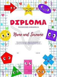 Kids education diploma with math shape characters - vector clipart