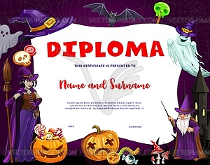 Halloween kids diploma, school certificate - royalty-free vector image