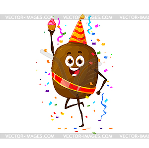 Cartoon kiwi fruit character on birthday holiday - vector clipart