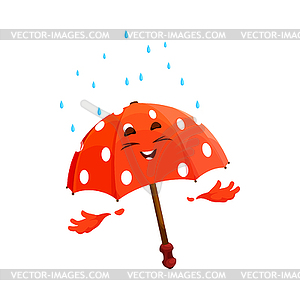 Мультяшный персонаж с красным зонтиком и каплями дождя - векторный клипарт Royalty-Free