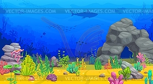 Мультяшный подводный пейзаж со скальной аркой - изображение в векторе