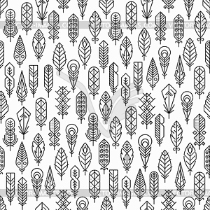 Feather line icons seamless pattern or ornament - vector image