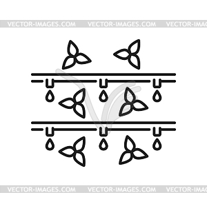 Значок системы орошения фермерского поля или теплицы - векторный эскиз