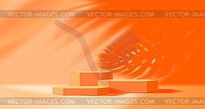 Peach or orange podium with palm leaf shadow - stock vector clipart