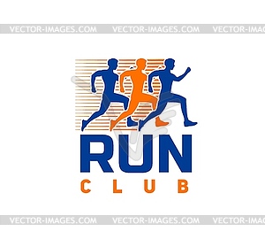 Marathon run sport icon, runner club fitness races - vector image