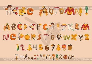 Cartoon fall autumn thanksgiving font, type, abc - vector clip art