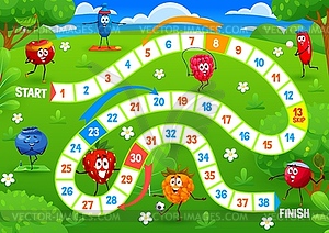 Kids board game cartoon cheerful berry characters - vector image