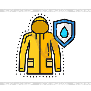 Raincoat or jacket of waterproof material, outline - vector image