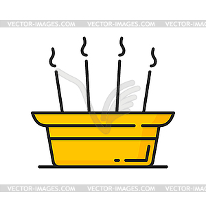 Burning incense meditation sticks chinese symbols - vector image