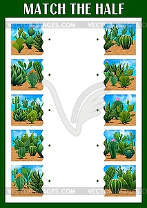 Match half of mexican prickly cactus succulent - vector clip art