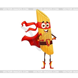 Cartoon superhero pasta character, penne hero - vector clip art