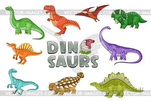 Cartoon dinosaurs characters, dino personages - vector image