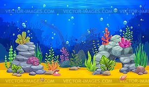 Мультяшный подводный пейзаж на фоне кораллового рифа - изображение в векторном формате