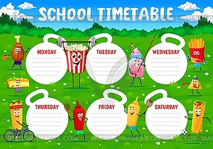 Timetable with fast food characters on sport - vector image