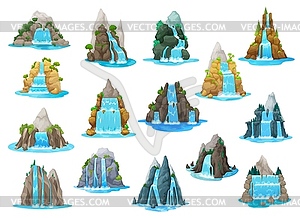 Cartoon waterfall and water cascade game asset - vector EPS clipart