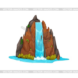 Мультяшный водопад, природный пейзаж водного каскада - клипарт в векторе