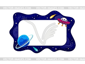 Border frame with galaxy space, planet and ufo - vector clipart