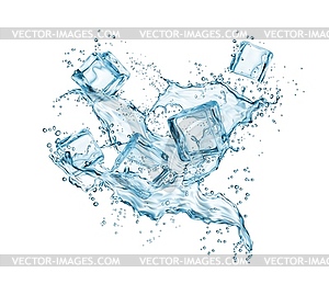 Frozen ice cubes in water splashes background - vector clipart