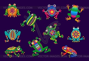 Mexican frog animals with folk pattern of Mexico - vector clip art