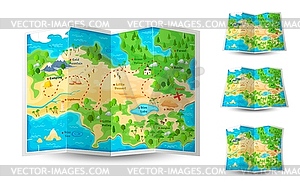 Cartoon game paper map, expedition and adventure - vector clipart / vector image