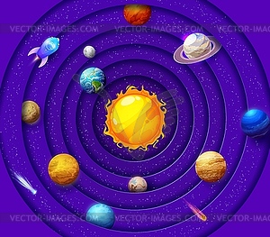 Paper cut space solar system infographics, planets - vector image