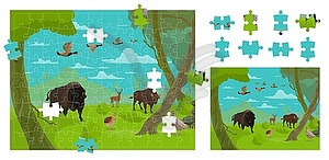 Мультяшная головоломка с лесными животными и птицами - клипарт в векторе / векторное изображение